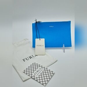 Furla Vibrant Ceruleo Blue Leather Clutch